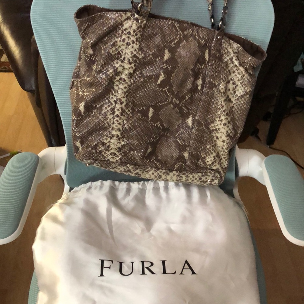 Furla snakeskin Tote. Like new.  Used only a couple of days.